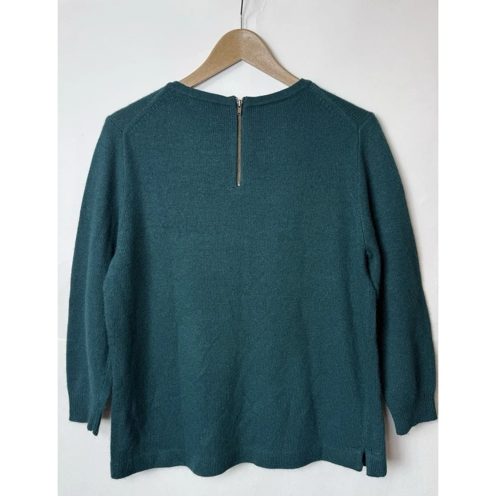 J Crew Dark Green Jeweled Starburst Blue Embellished Sweater Top Wool Rabbit Bld